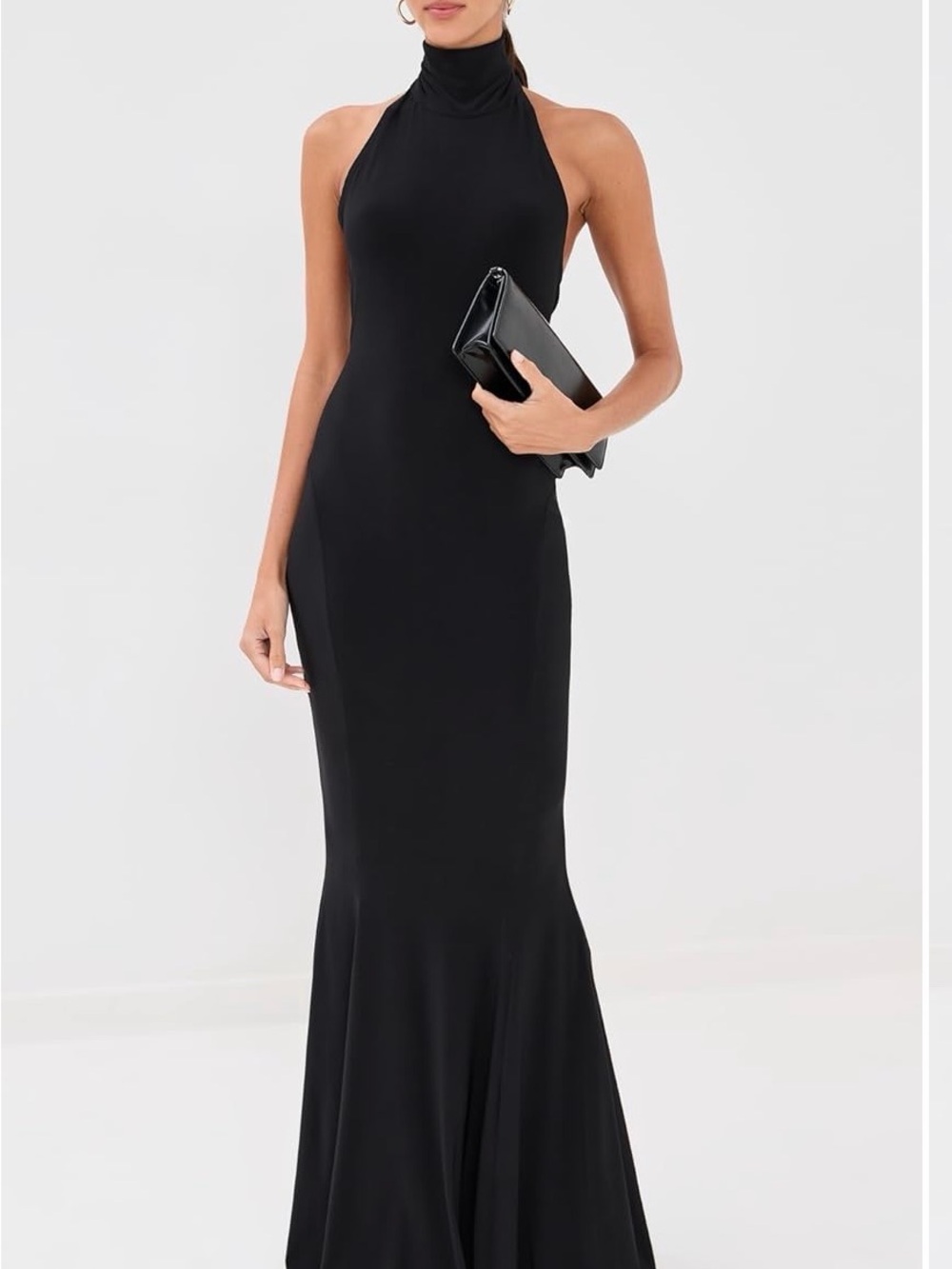Norma Kamali Black Halter Fishtail Maxi Gown